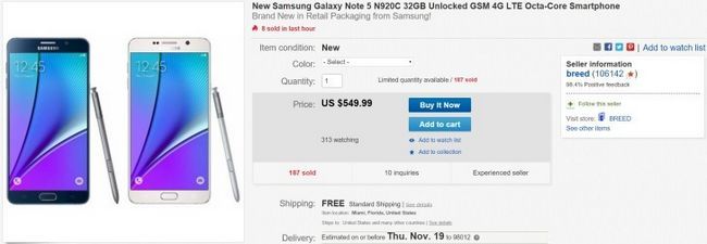 Fotografía - [Alerta Trato] Desbloqueado Samsung Galaxy Note 5 N920C Con Banda 12 Soporte Sólo $ 550 en eBay